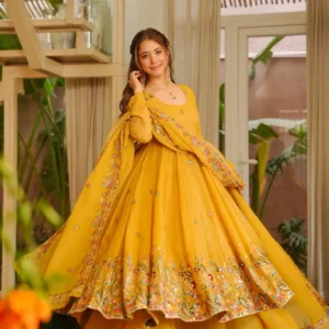 Nivriti Yellow Organza Anarkali Suit Set