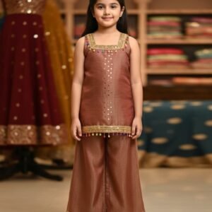 Reyansh24 -Kurti and Palazzo Set Metallic Copper /Bronze Straight-Cut Sleeveless Tunic With Wide-Leg Trousers