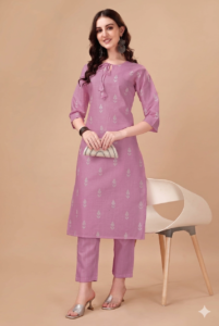Reyansh24 Cotton Blend Printed Kurti With Pants Women's Stitched Salwar Suit - Purple (Pack of 1)